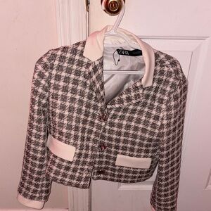 Zara Women's Black and White Houndstooth Blazer